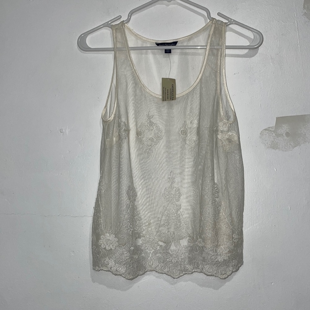 NWT Size XS Women’s American Eagle Off White Mesh Shirt